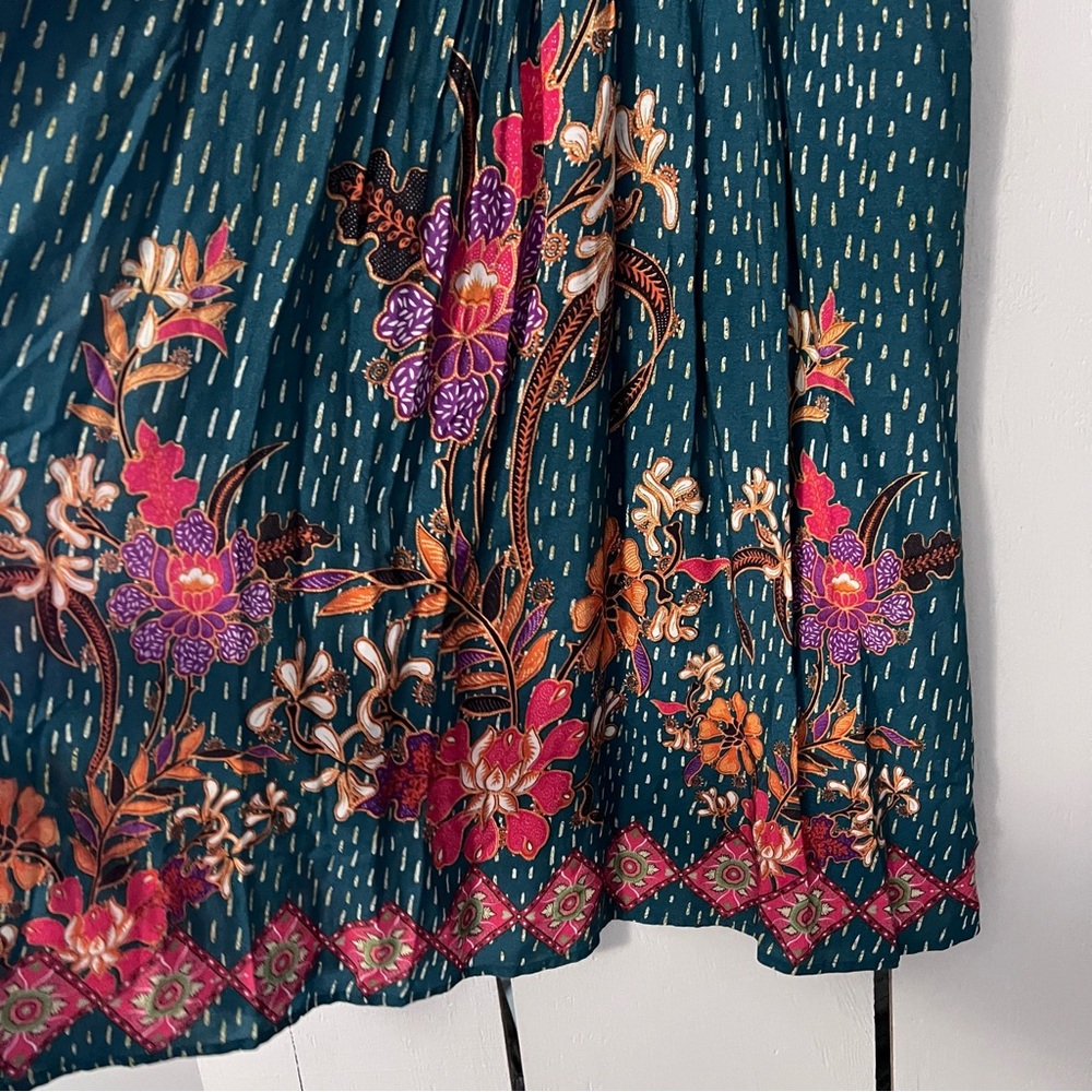Anthropologie Blank London Teal Floral Print Tatiana Kaftan Dress One Size - Picture 4 of 14